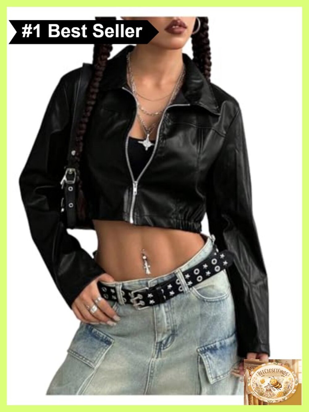 Faux Leather Cropped Moto Jacket Zip Front Bomber
